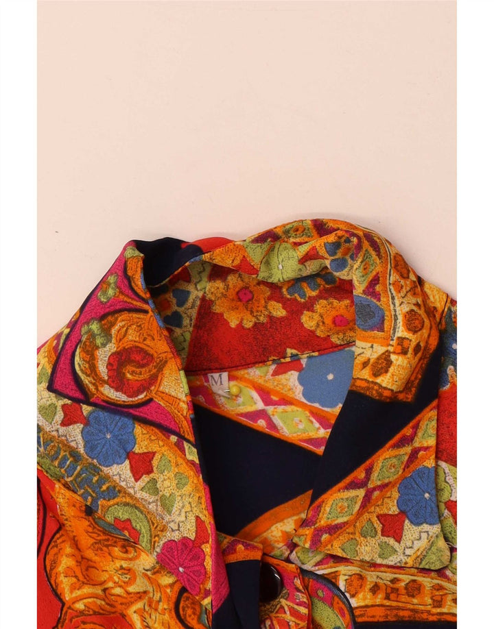 Vintage mujer camisa de manga corta Reino Unido 14 medio multicolor geométrico