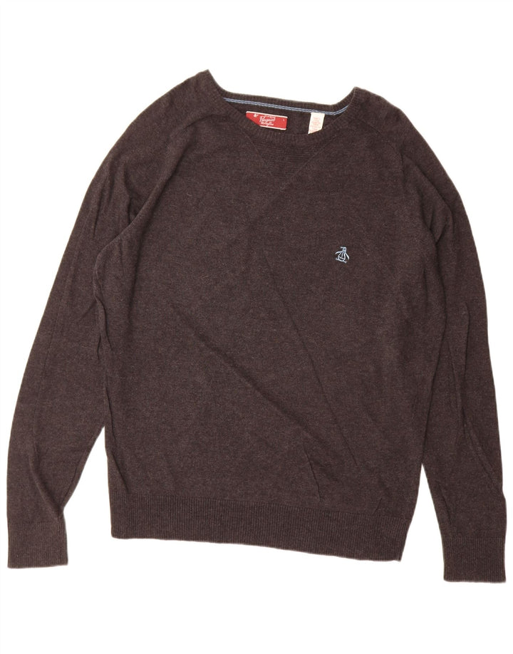 Penguin - Jersey con cuello barco para hombre, talla grande, color gris