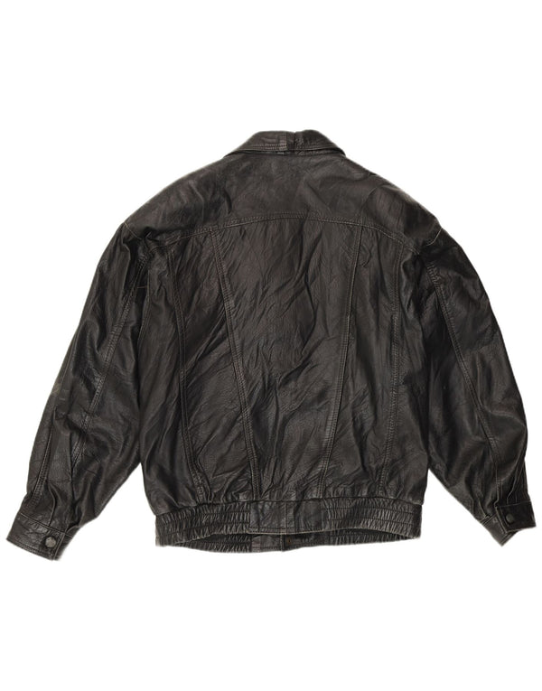 Vintage hombres cuero bomber chaqueta IT 48 cuero negro medio