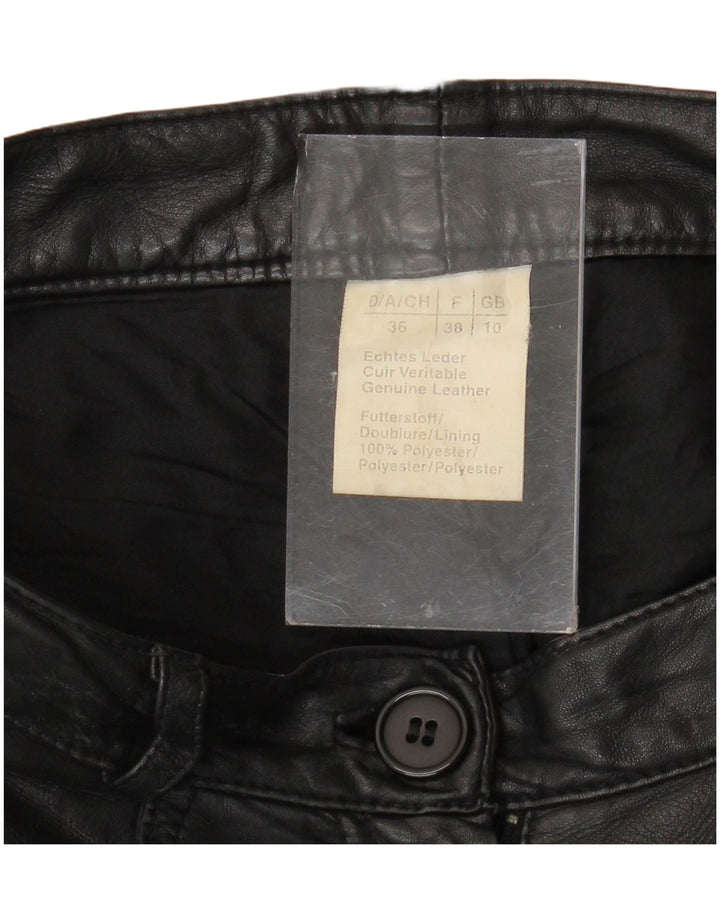 VINTAGE Pantalones de cuero cónicos para mujer Reino Unido 10 Pequeño W28 L30 Cuero Negro