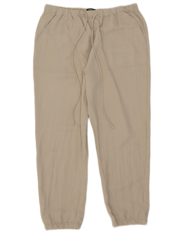 Zara Mujer Joggers Pantalón Corto Mediano W28 L25 Poliéster Beige