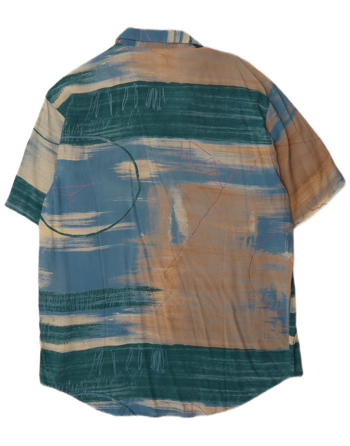 Vintage hombres patrón abstracto camisa de manga corta medio multicolor