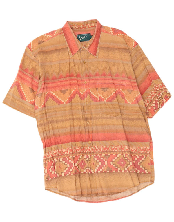 Camisa Vintage Hombre Manga Corta XL Beige Geométrica