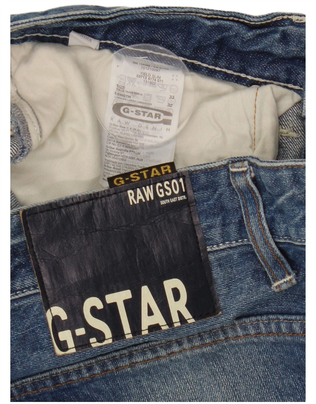 G-STAR Vaqueros ajustados para hombre Yield W33 L32 Algodón azul
