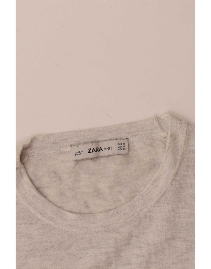 Zara - Jersey de cuello redondo para mujer, talla 40, color gris medio moteado