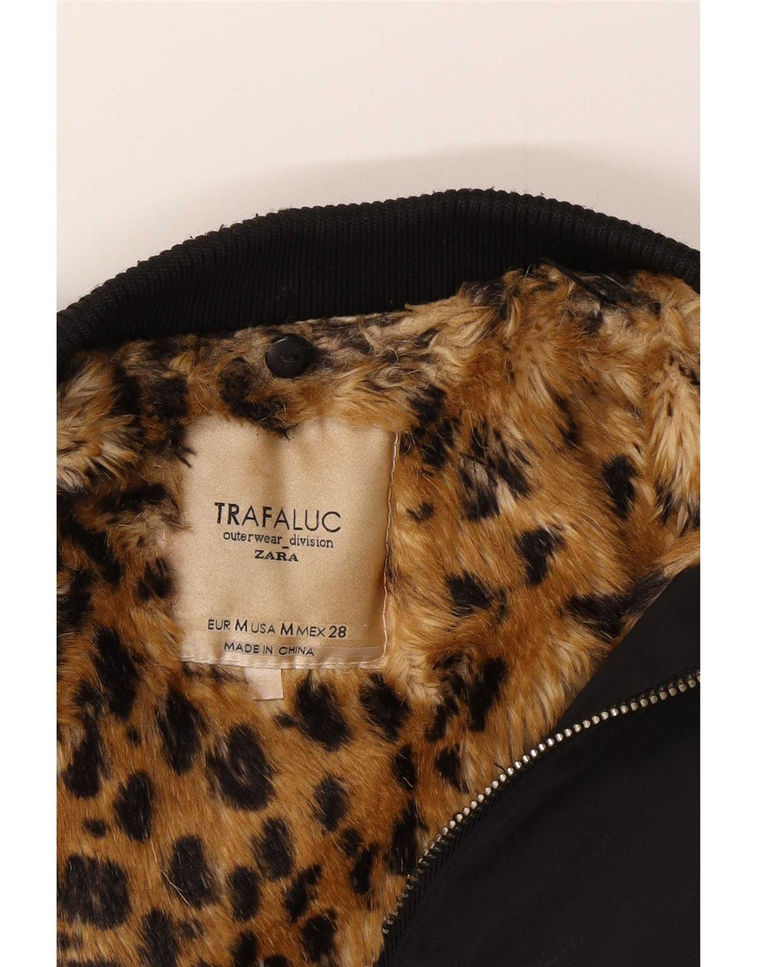 Zara Mujer Sherpa Bomber Jacket UK 44 Mediano Negro Poliéster