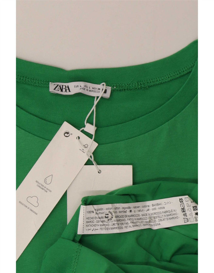 Zara Mujer Blusa Top UK 46 Grande Algodón Verde