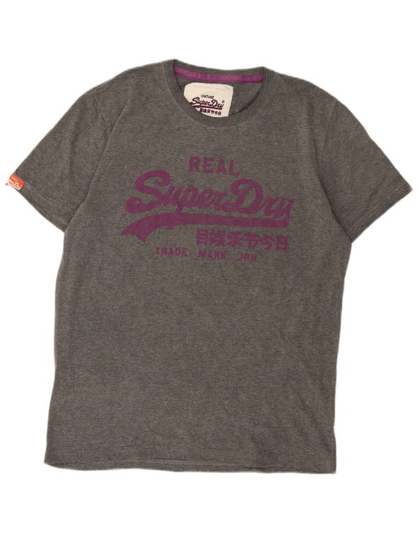 Superdry Hombre Camiseta Gráfica Top XL Algodón Gris