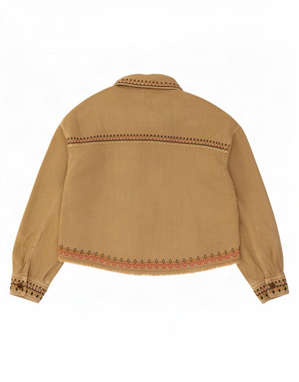 Zara Womens Oversized Bomber Jacket UK 10 Small Beige Geometric Cotton