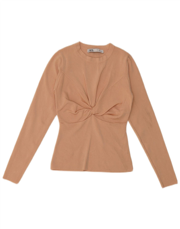 Zara Mujer Top Manga Larga UK 8 Small Viscosa Beige