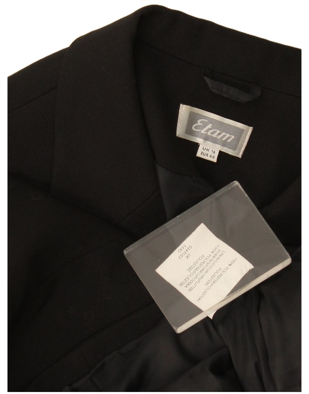 Etam Chaqueta Blazer de 3 Botones para Mujer UK 46 Grande Poliéster Negro