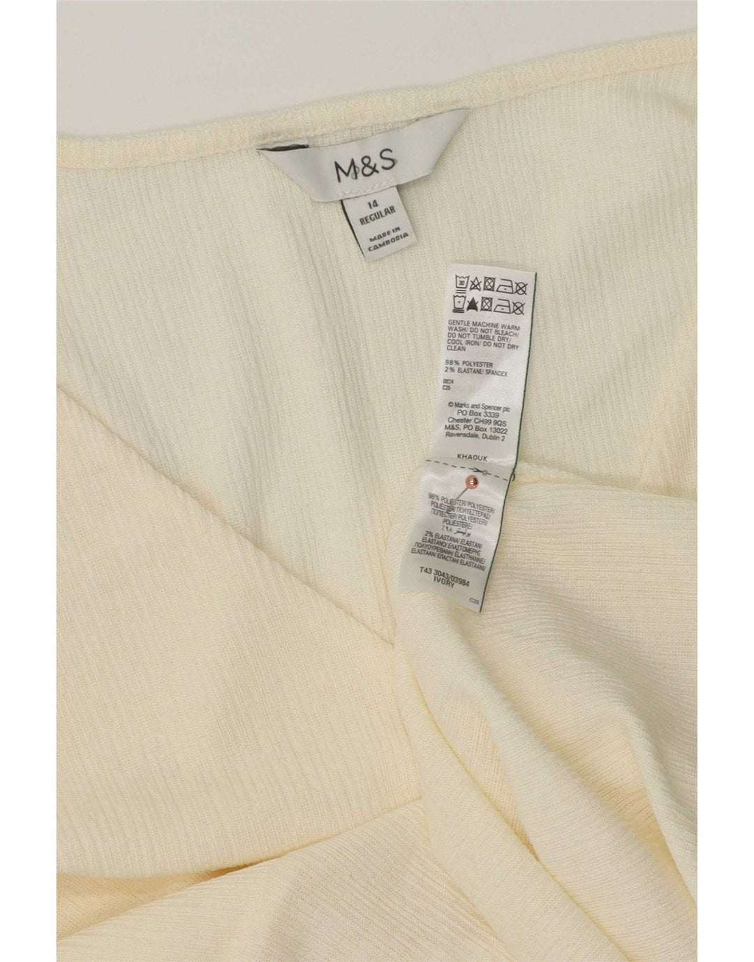 Marks & Spencer Top para mujer de manga larga UK 44 Mediano Blanco Roto Poliéster