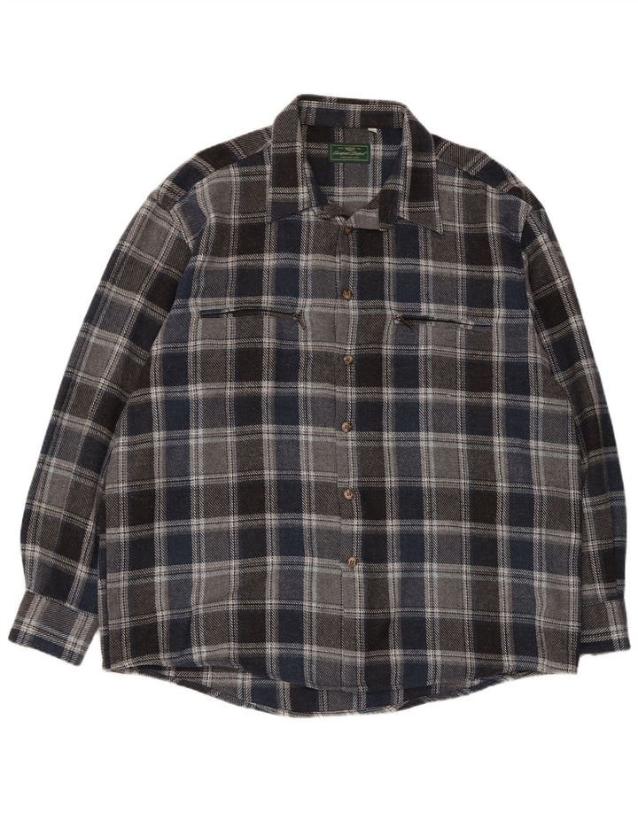 European Project Camisa Sobrecamisa para Hombre 2XL Lana a Cuadros Azul Marino
