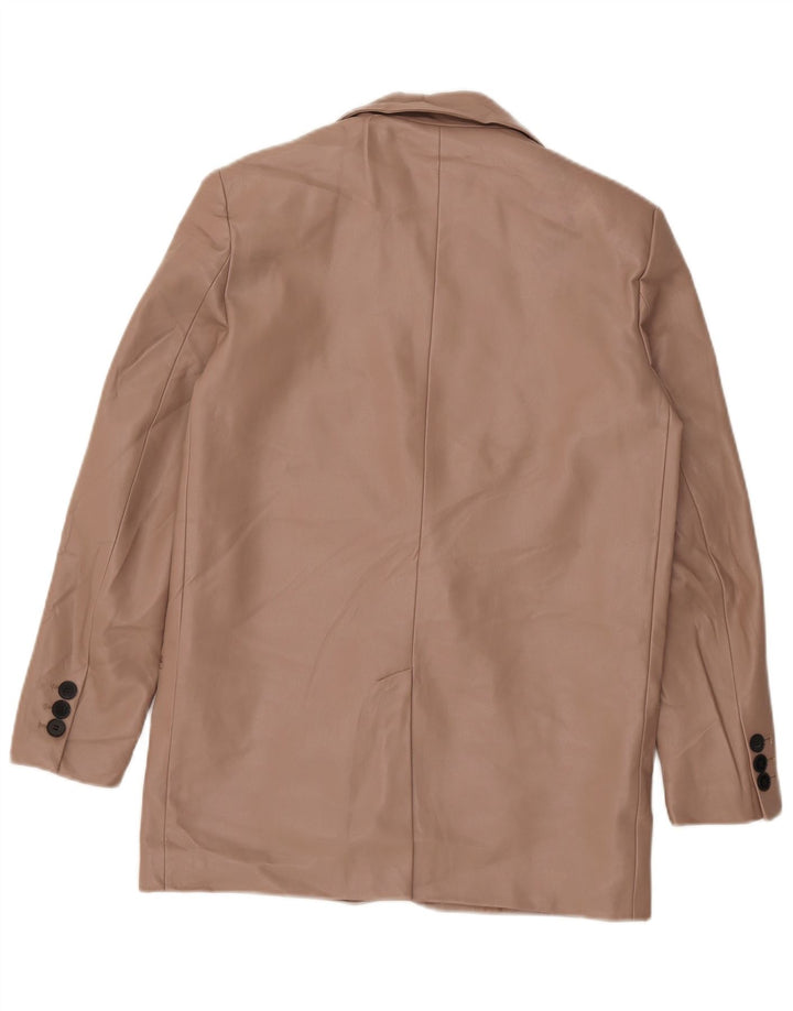 Zara Chaqueta Blazer De Piel Sintética Con 2 Botones Para Mujer UK 10 Small Beige Poliéster