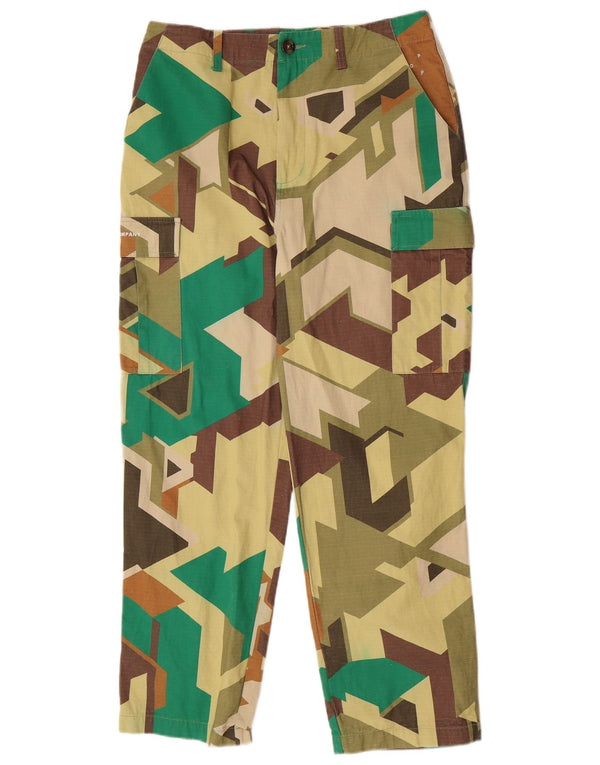 Vintage hombres cargo pantalones medianos W32 L28 algodón geométrico multicolor