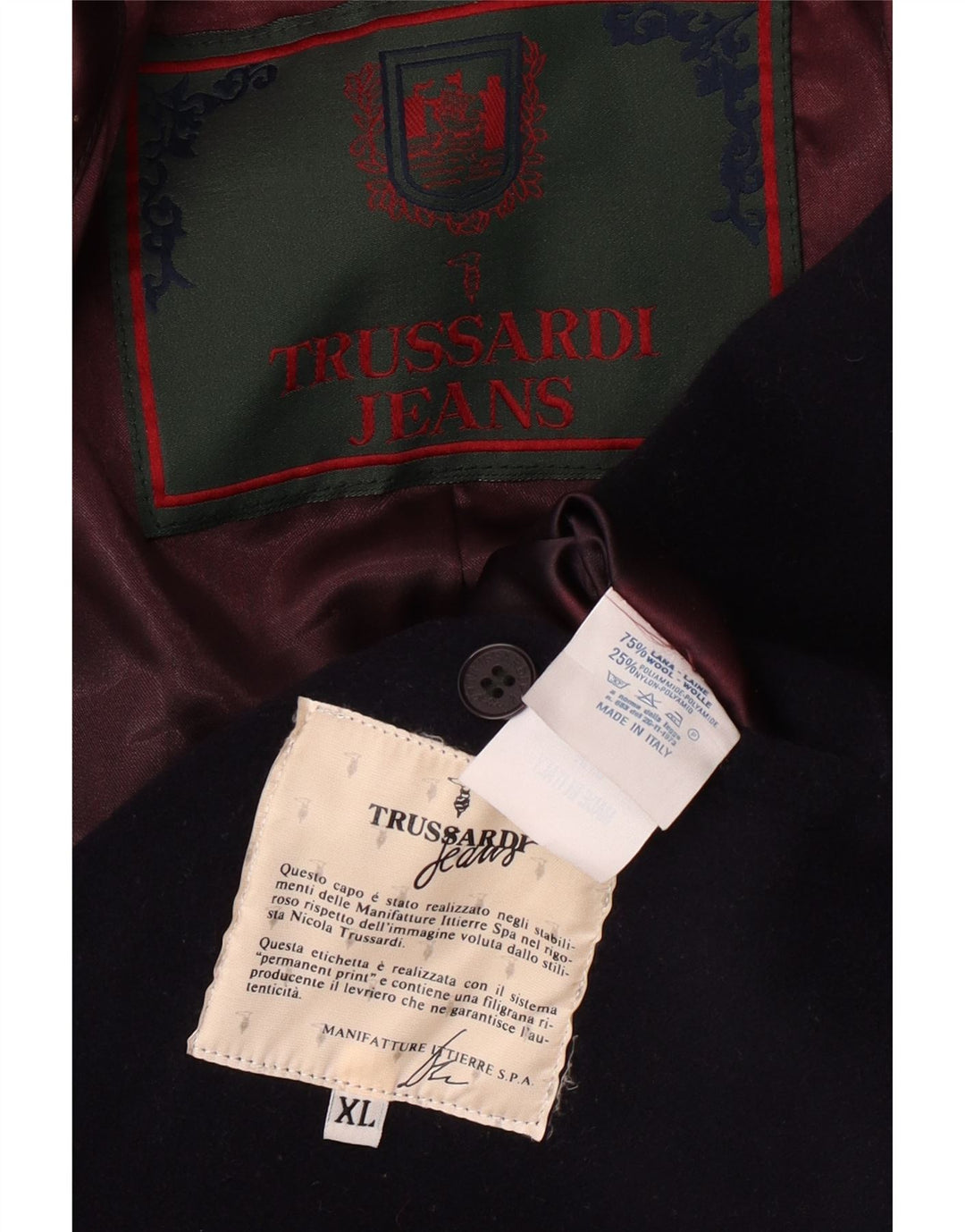 TRUSSARDI JEANS Abrigo para hombre ES 42 XL Lana azul marino