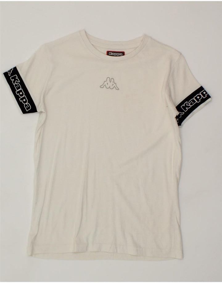 KAPPA Womens Graphic T-Shirt Top UK 12 Medium White Colourblock Vintage Kappa and Second-Hand Kappa from Messina Hembry 