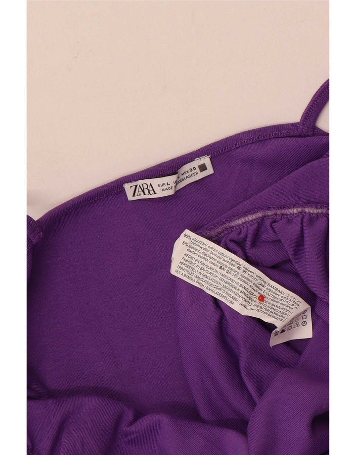 Zara Mujer Cami Top UK 44 Grande Algodón Púrpura