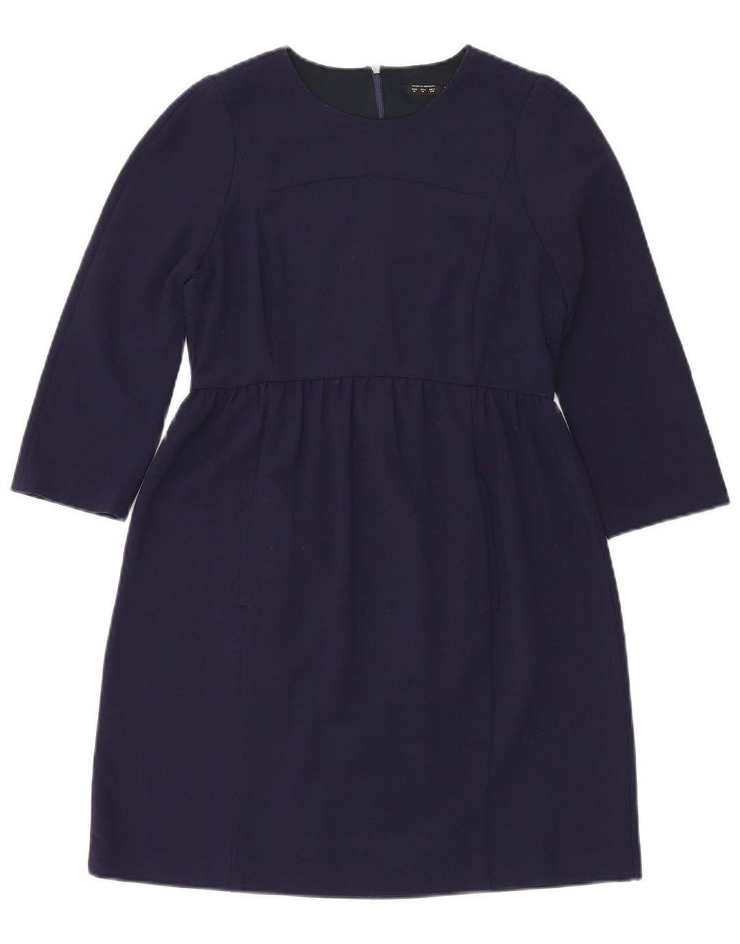 Zara Vestido básico de manga 3/4 para mujer UK 42 Azul marino mediano