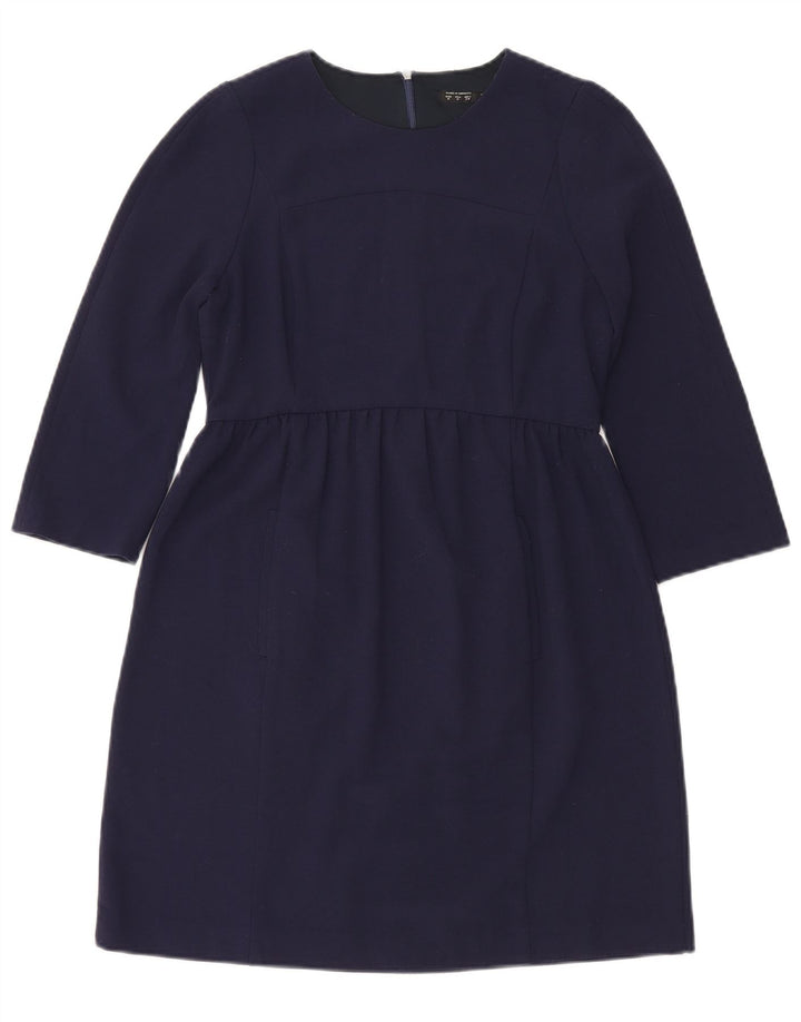 Zara Vestido básico de manga 3/4 para mujer UK 42 Azul marino mediano