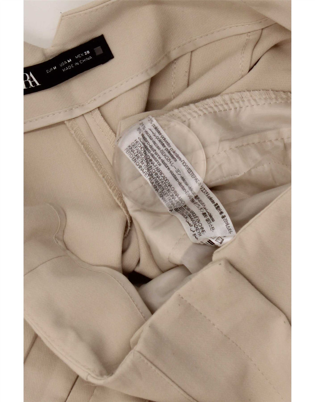 Zara Mujer Pantalón De Traje Cónico Mediano W28 L26 Poliéster Blanco Roto
