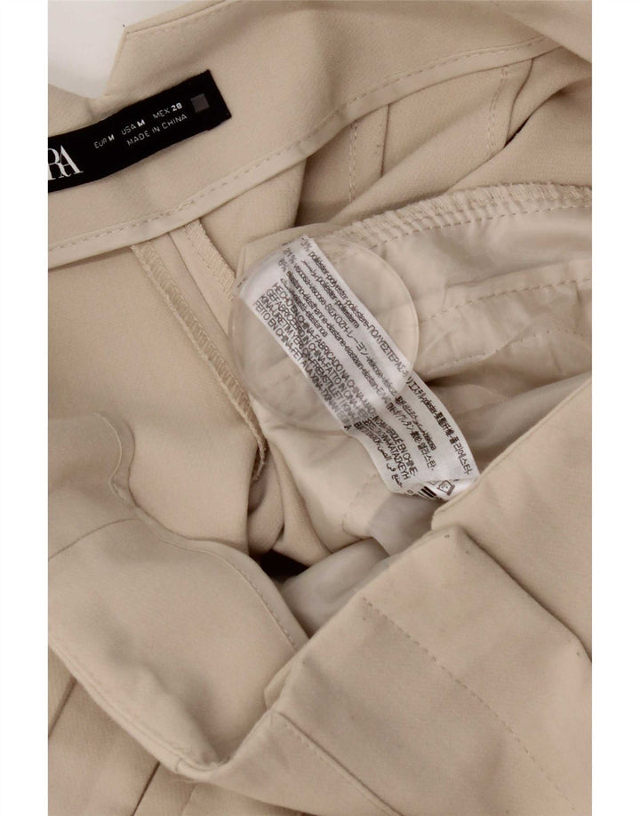 Zara Mujer Pantalón De Traje Cónico Mediano W28 L26 Poliéster Blanco Roto