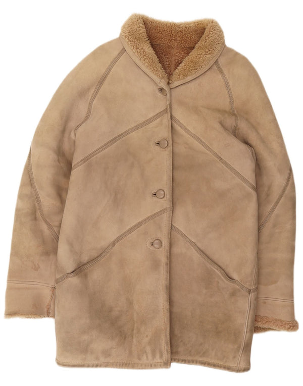 Vintage mujer shearling chaqueta IT 46 grande beige shearling