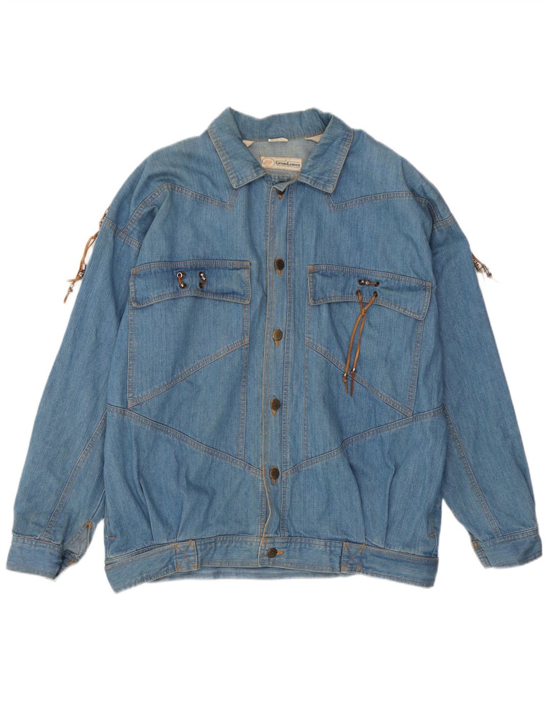 Chaqueta vaquera para hombre con hojas verdes, Reino Unido 40, algodón azul grande