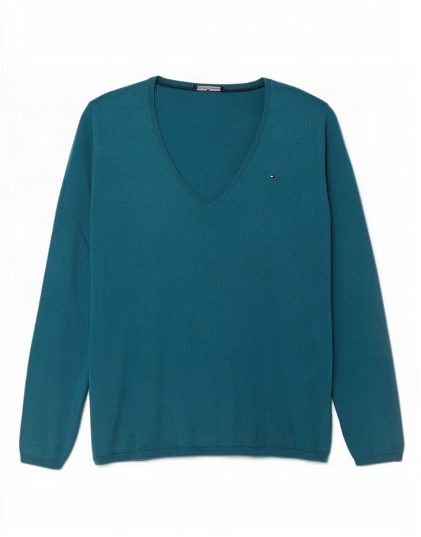 Tommy Hilfiger Jersey con Cuello en V para Mujer UK 18 XL Lana Azul