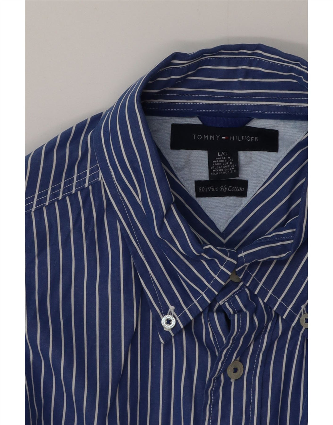 TOMMY HILFIGER Camisa para hombre Grande Azul Rayas Algodón 80s