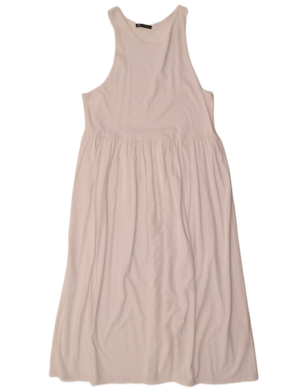 Zara Mujer Maxi Vestido Sin Mangas ES 40 XL Algodón Blanco