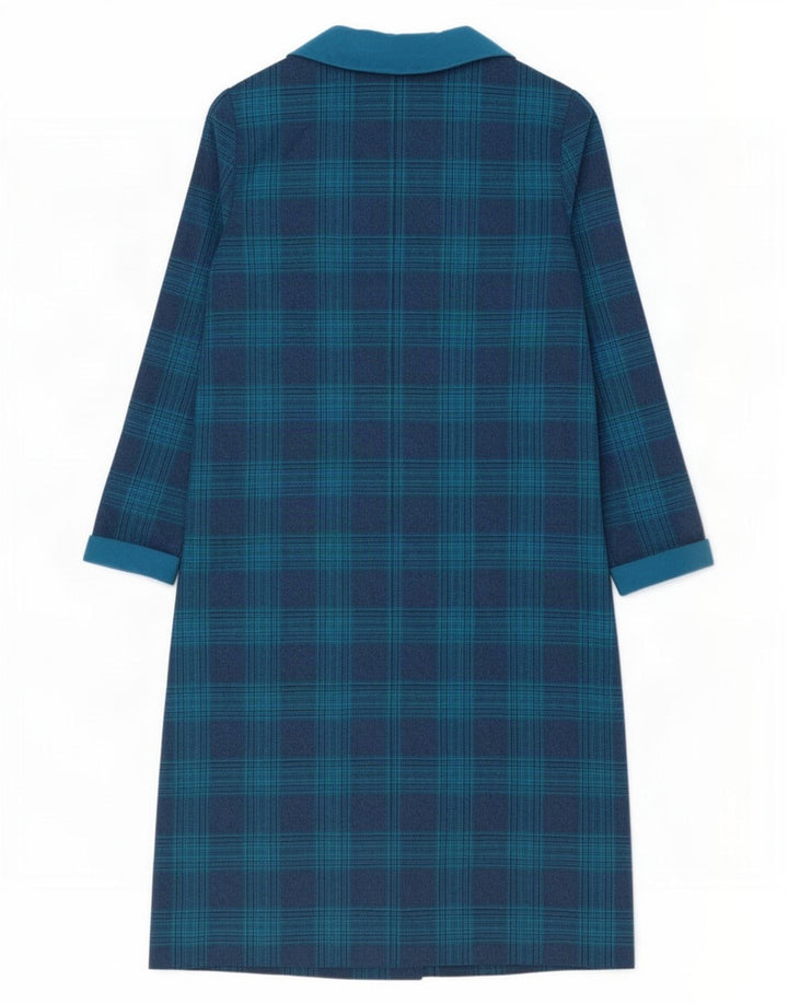 Vintage mujer doble pecho cambio vestido Reino Unido 14 cheque azul medio