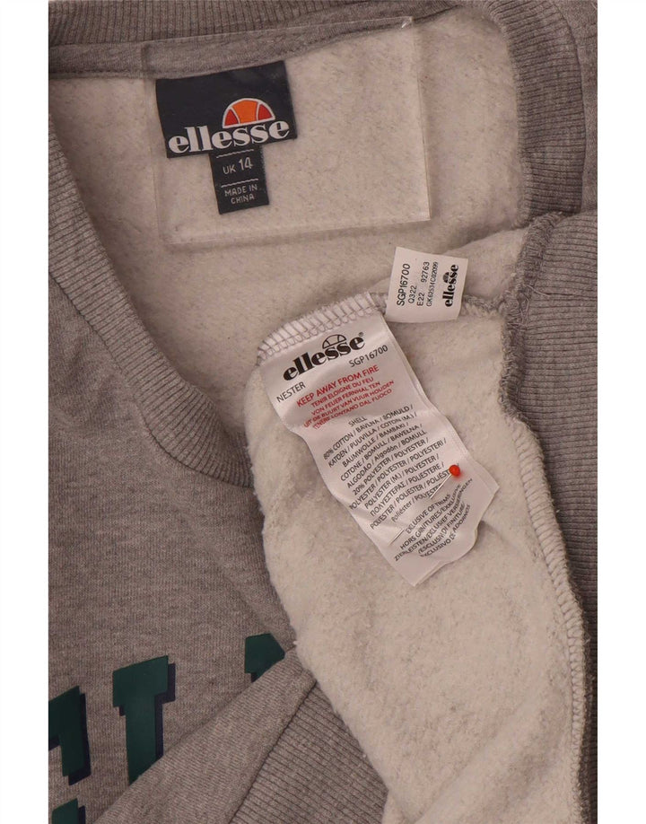 Ellesse Mujer Oversize Crop Graphic Sudadera Jumper UK 44 Grande Gris