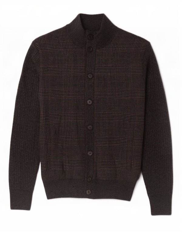 Hackett Suéter tipo cárdigan para hombre XS Lana de pata de gallo gris