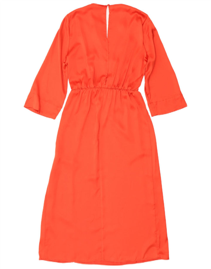 ZARA Vestido largo de manga 3/4 para mujer UK 46 Grande Naranja Poliéster