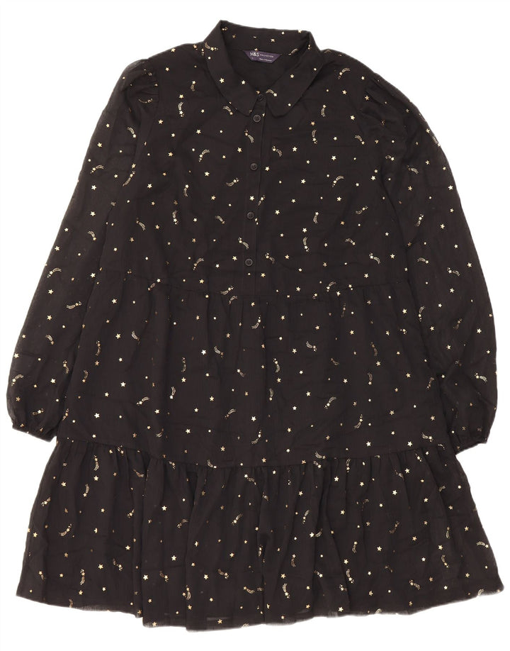 Marks & Spencer Vestido escalonado con patrón abstracto para mujer UK 44 Mediano Negro