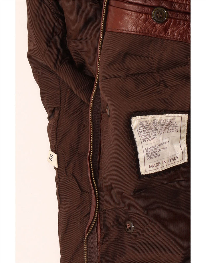 VINTAGE Abrigo de cuero para mujer IT 52 2XL Cuero marrón