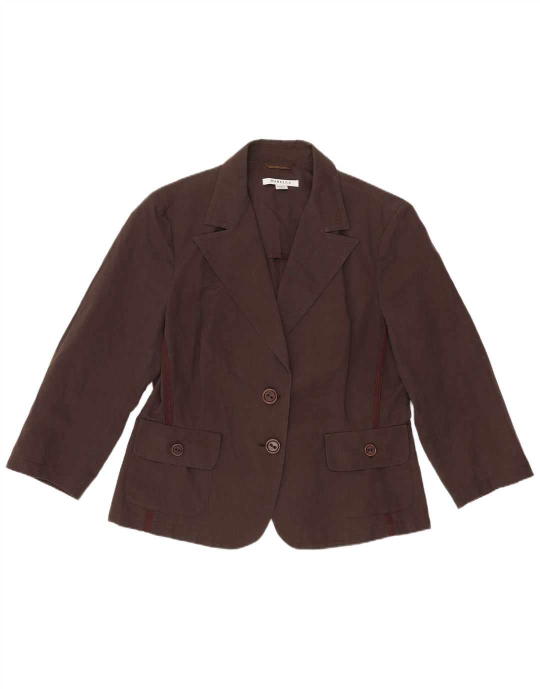 Marella Chaqueta Blazer de 2 Botones para Mujer UK 46 Grande Algodón Marrón