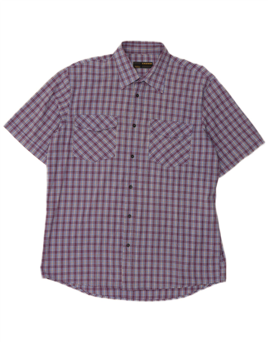 Camisa de manga corta Crown para hombre de algodón a cuadros azules grandes
