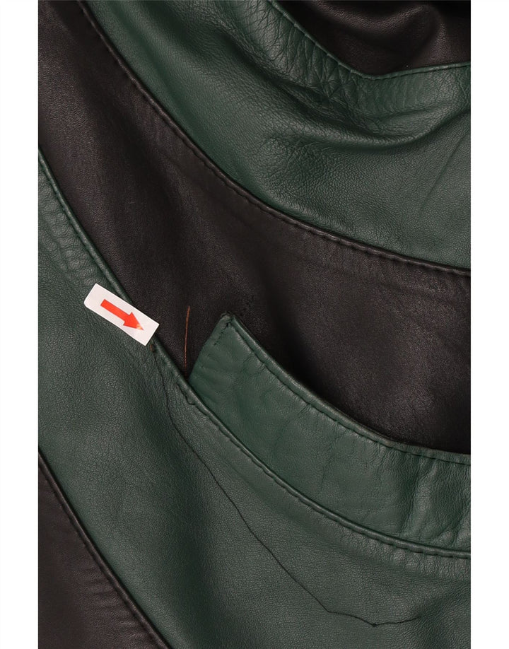 Vintage mujer suelta ajuste chaqueta de cuero EU 46 XL negro colorblock cuero