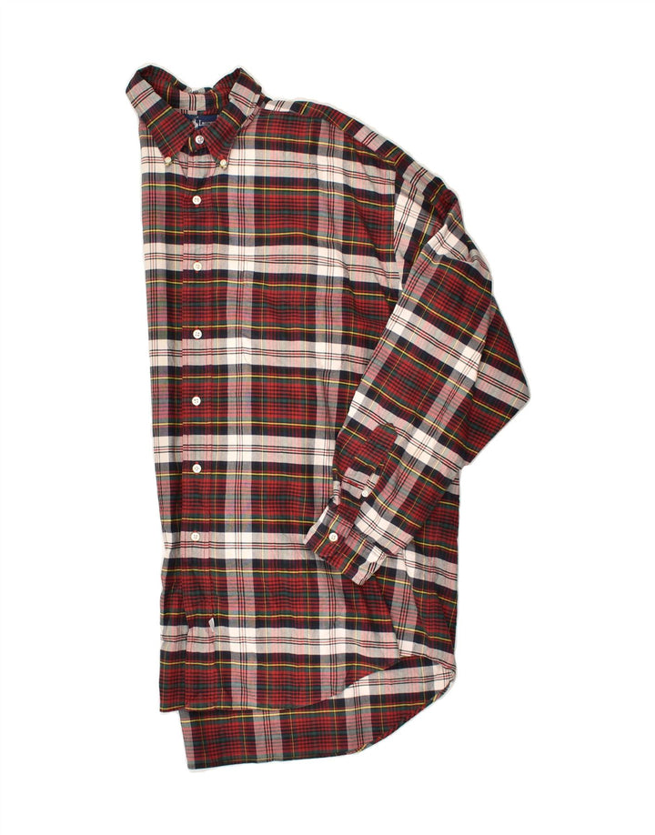 RALPH LAUREN Camisa de hombre grande de algodón a cuadros rojos