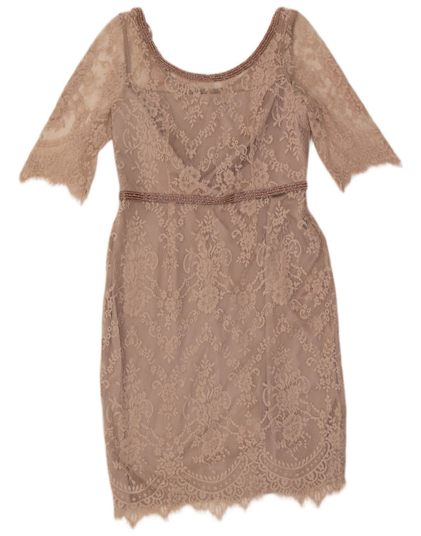 Monsoon Vestido tubo de encaje con manga 3/4 para mujer UK 46 Large Beige Floral Nylon