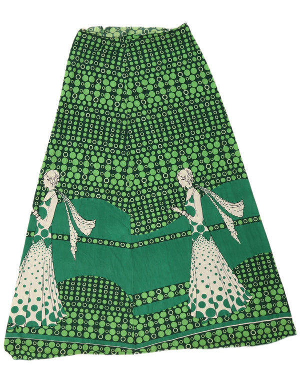 Vintage mujer gráfico 2 piezas falda conjunto IT 46 grande W34 verde geométrico