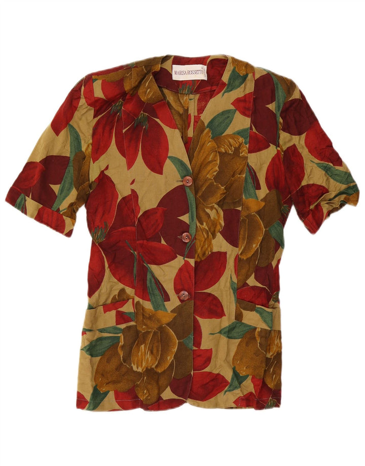 Vintage mujer manga corta Blazer chaqueta Reino Unido 12 mediano multicolor trópico