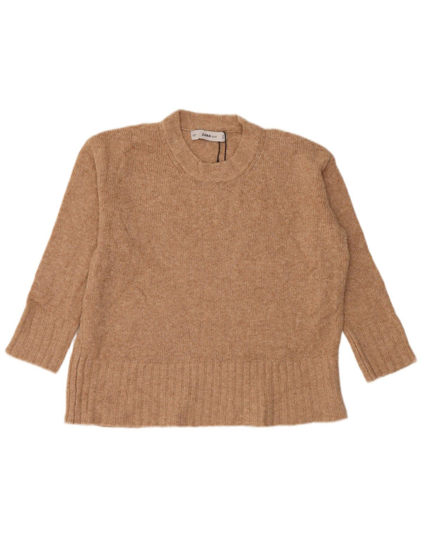 Zara Mujer Suéter De Cuello Redondo De Gran Tamaño UK 10 Small Beige Acrílico