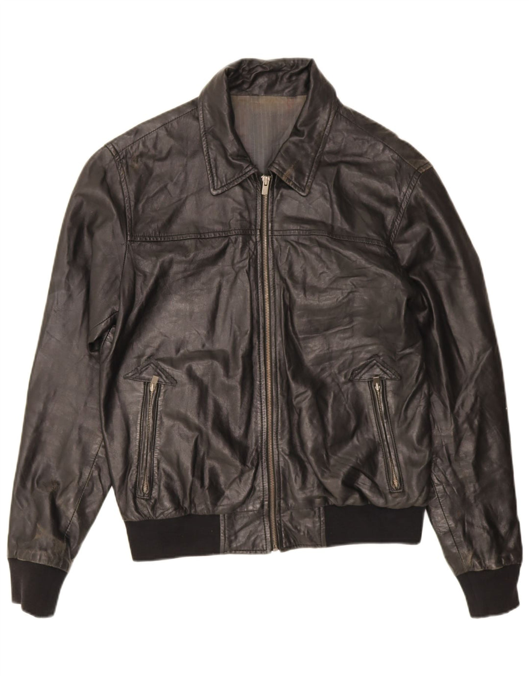 Vintage chaqueta de cuero para hombre Reino Unido 38 cuero negro medio