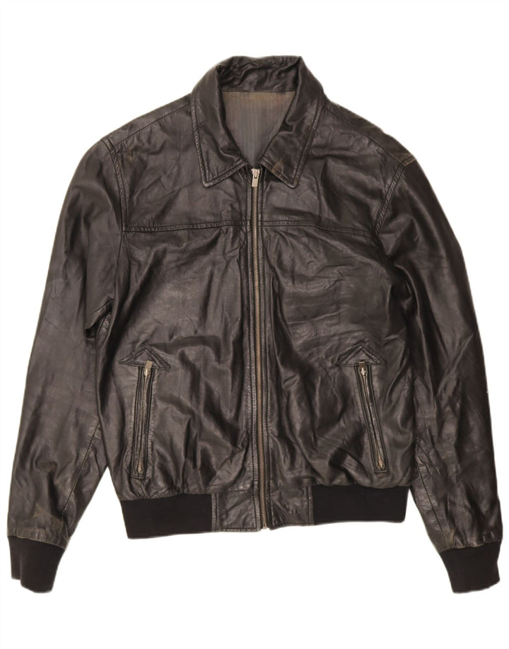 Vintage chaqueta de cuero para hombre Reino Unido 38 cuero negro medio