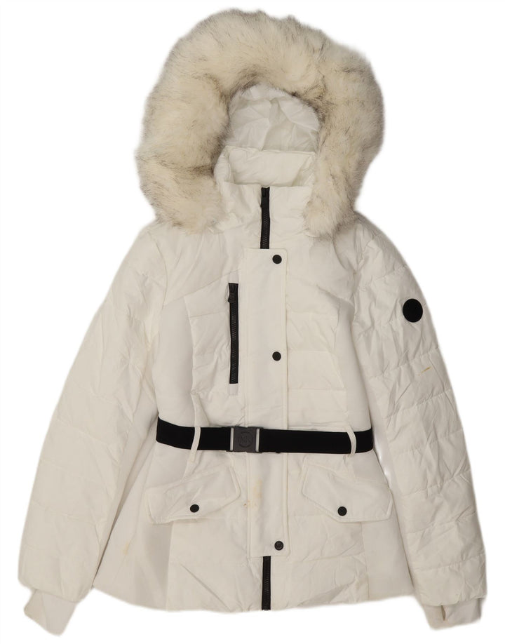 Michael Kors Chaqueta acolchada con capucha para mujer UK 10 Small White Poliéster