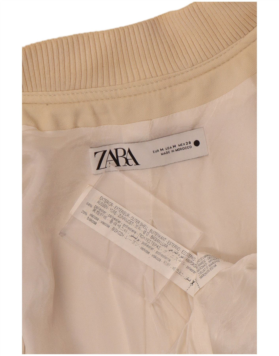 Zara Mujer Crop Bomber Jacket UK 44 Viscosa Beige Mediana