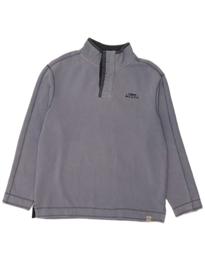 WEIRD FISH Sudadera con cuello y cremallera para hombre, jersey de algodón azul grande